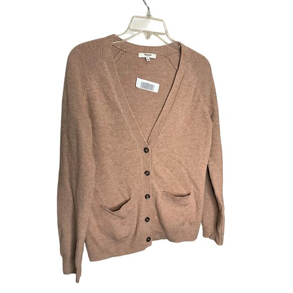 Madewell Button-Up Merino Wool Cardigan Sweater V-Neck Pockets Brown Womens Sz S - Picture 1 of 5
